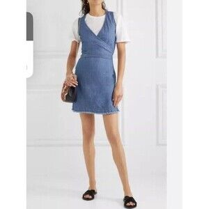 Madewell Wrap Dress  Womens Small Blue Denim Raw Hem Boho Casual Sleeveless